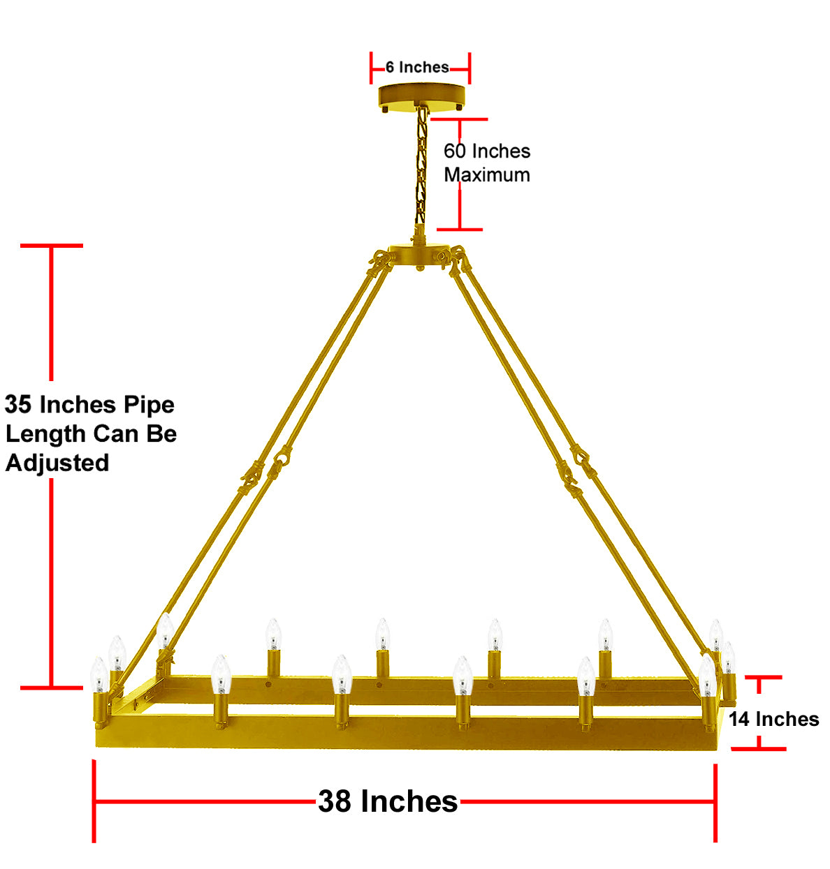 Wrought Iron Vintage Barn Metal Castile Chandelier Chandeliers Industrial Loft Rustic Lighting H 35" X W 14" - Gold