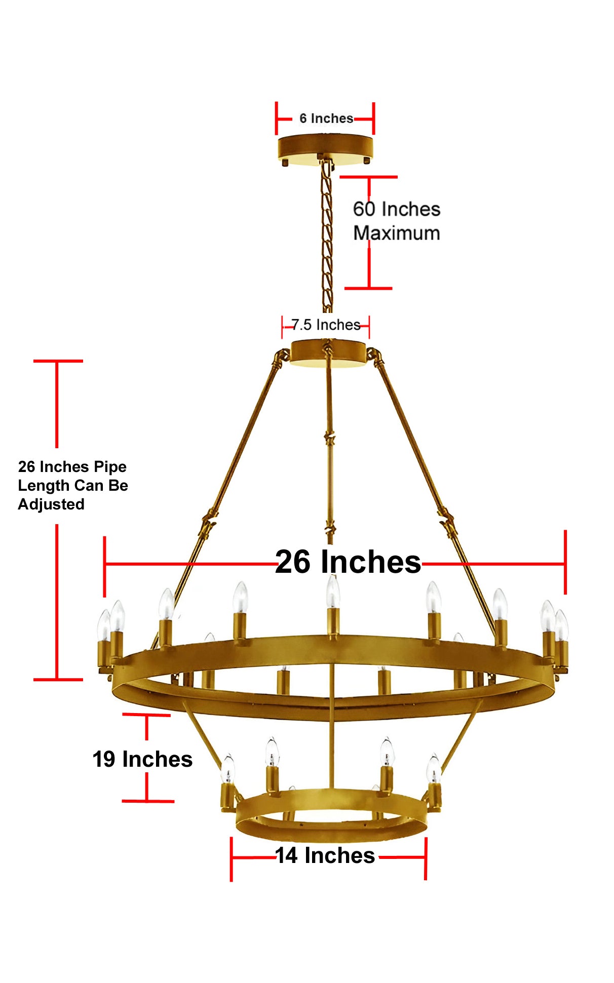 Wrought Iron Vintage Barn Metal Castile Two Tier Chandelier Chandeliers Industrial Loft Rustic Lighting W 26" H 55" - Gold - 199601803