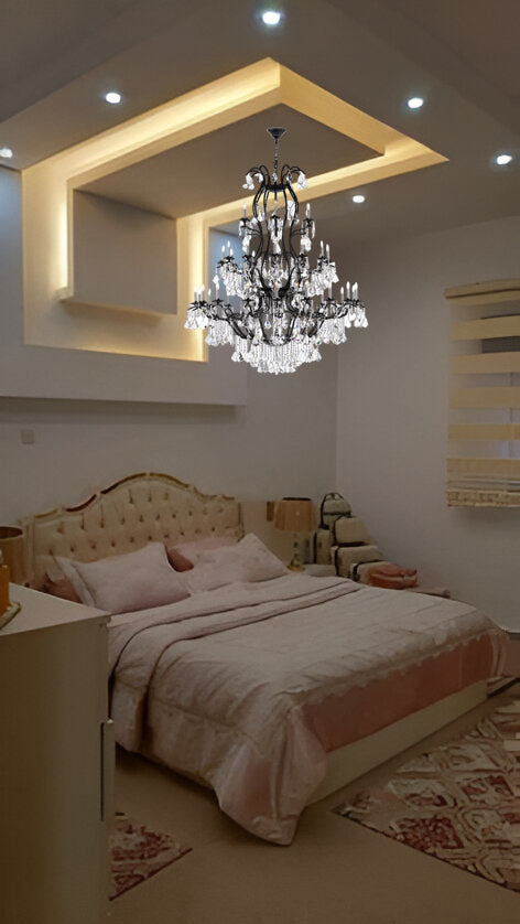 Long chandelier for foyer Foyer Large / Entryway Wrought Iron Chandelier Lighting With Crystal H60" X W52"