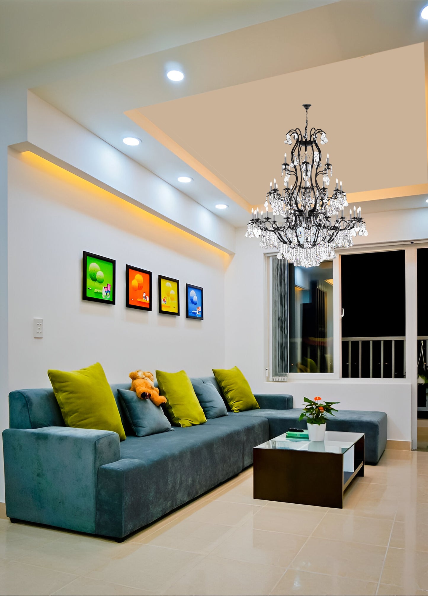 Long chandelier for foyer Foyer Large / Entryway Wrought Iron Chandelier Lighting With Crystal H60" X W52"