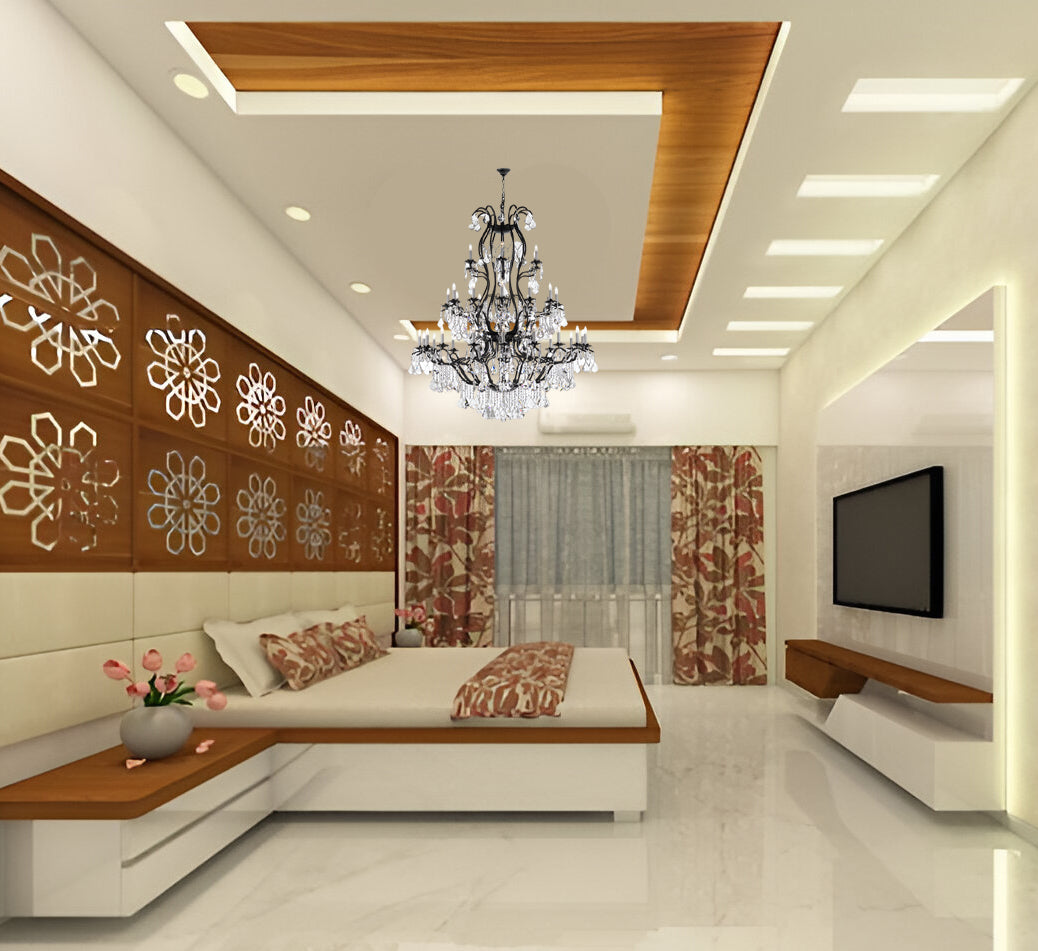 Long chandelier for foyer Foyer Large / Entryway Wrought Iron Chandelier Lighting With Crystal H60" X W52"