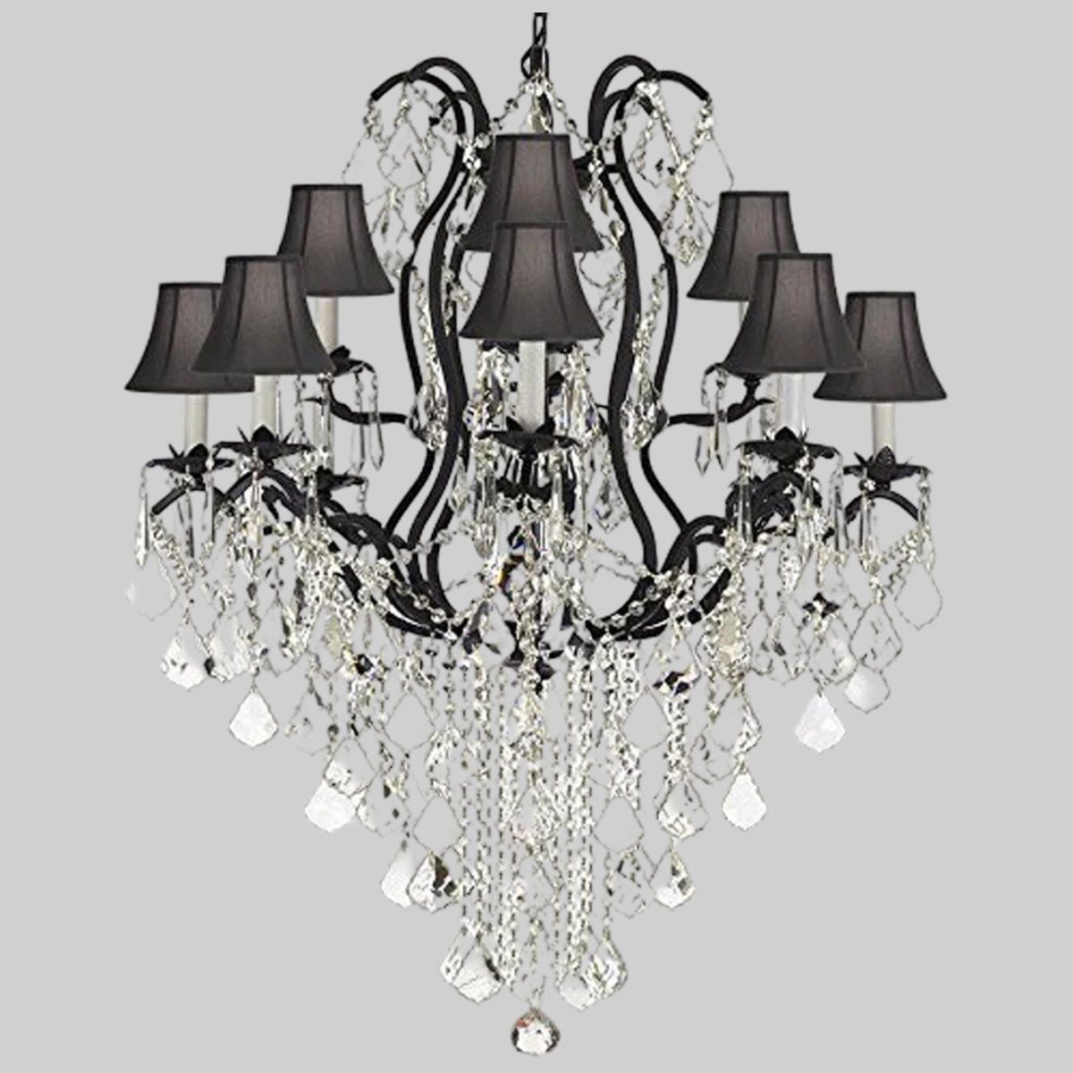 Wrought Iron Chandelier Crystal Chandeliers Lighting With Black Shades Great For Dining Room Entryway / Foyer Or Living Room 