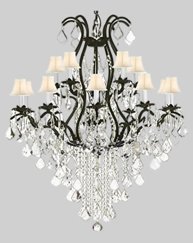 Swarovski Wrought Iron Chandelier Crystal Chandeliers Lighting Crystal With White Shades! Great for Dining room, Entryway / Foyer, or Living room!