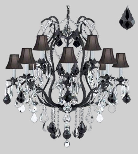 Wrought Iron Crystal Chandelier Lighting Chandeliers with Black Shades
