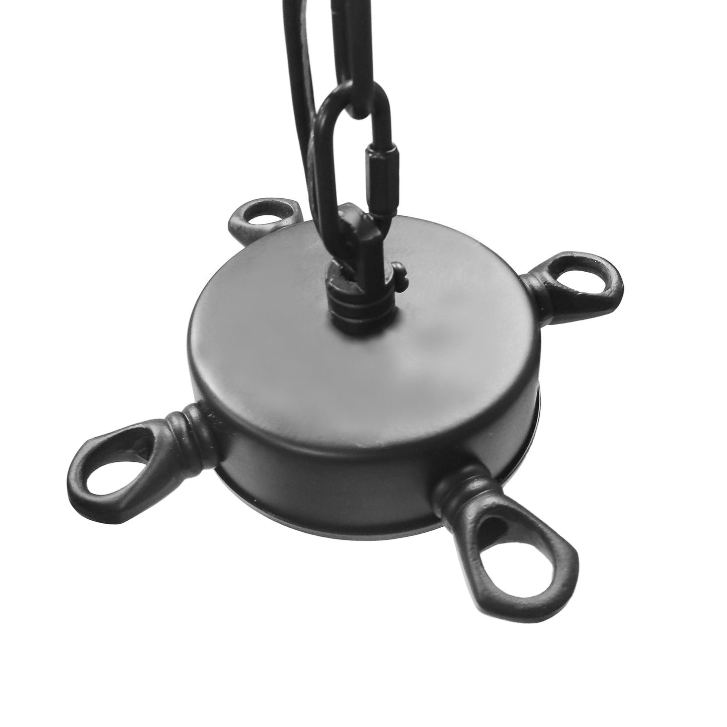 Metallic pulley system on a white background