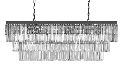 Retro Palladium Glass Fringe Rectangular Chandelier Lighting W 49" D 14" H 18"