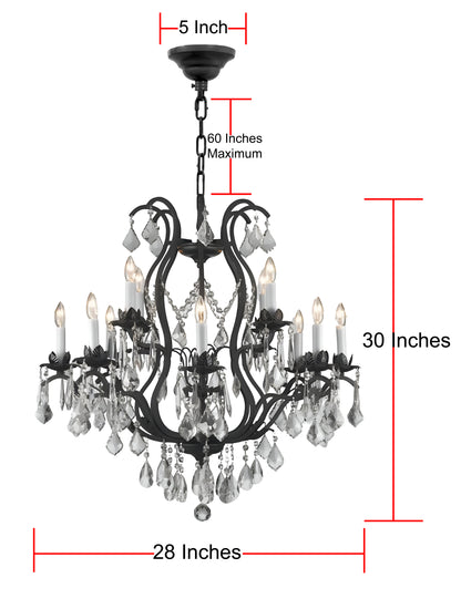 Rod iron and crystal chandeliers large with crystals H30" X W28" - 198301201