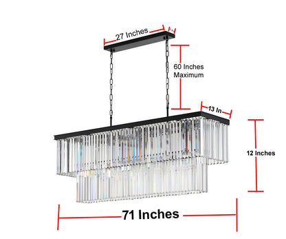 Retro Palladium Glass Fringe Rectangular Chandelier Chandeliers Lighting 71" Wide