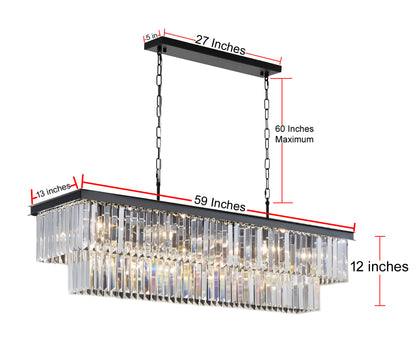 Retro Palladium Glass Fringe Rectangular Chandelier Chandeliers Lighting 59" Wide