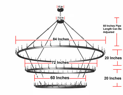 Wrought Iron Vintage Barn Metal Castile Three Tier Chandelier Industrial Loft Rustic Lighting W86" - 199510801