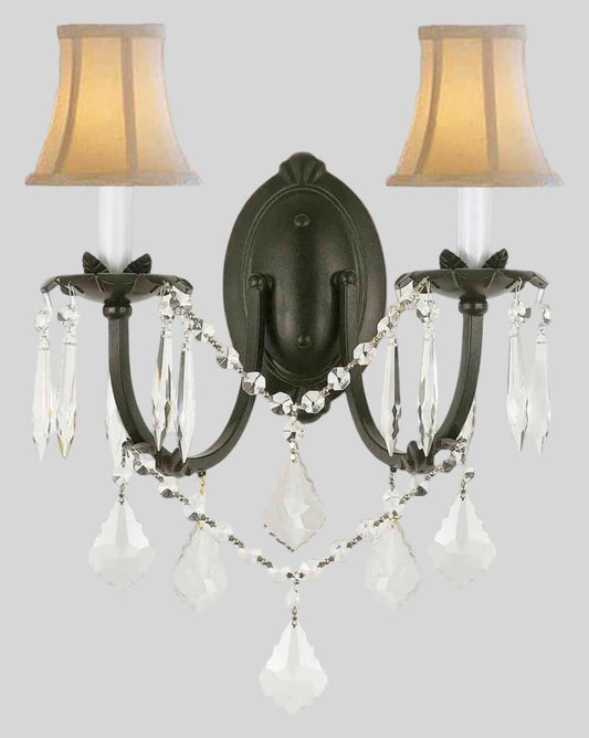 Wrought Iron Wall Sconce Crystal Wall Sconces Lighting With White Shades