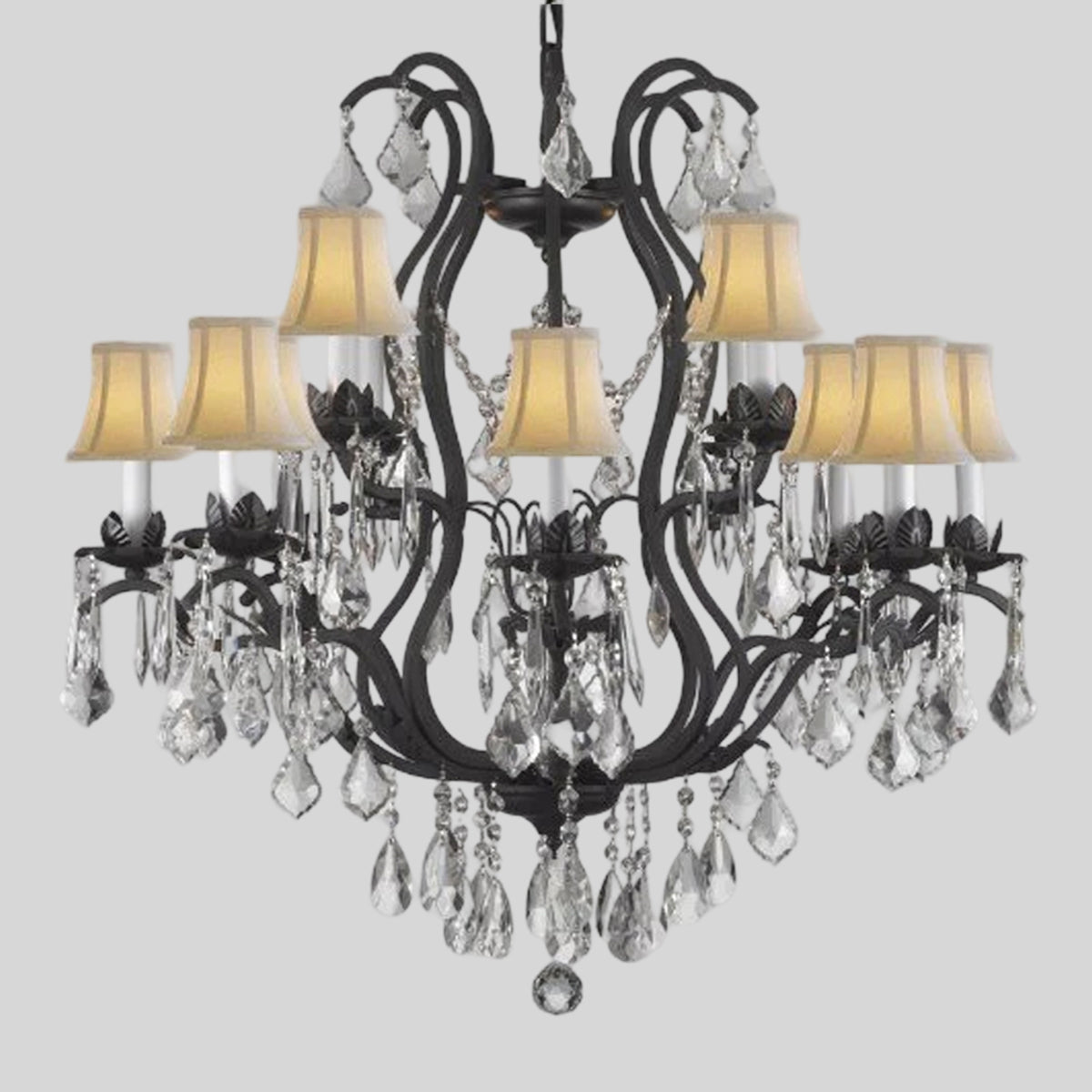 Wrought Iron Crystal Chandelier Lighting With Shades