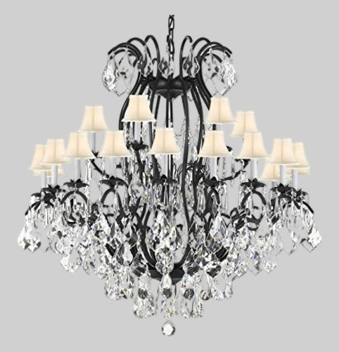 Swarovski Crystal Trimmed Chandelier Wrought Iron Crystal Chandelier Lighting With White Shades