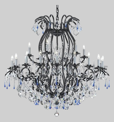 Wrought Iron Crystal Chandelier Lighting Chandeliers Dressed With Blue Crystals Perfect For An Entryway Or Foyer