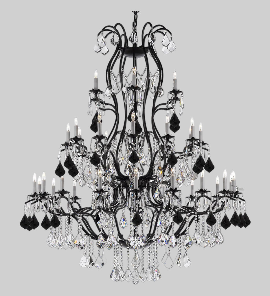 Large Wrought Iron Chandelier Chandeliers Lighting With Jet Black Crystals! Great for the Entryway, Foyer, Family Room, Living Room!