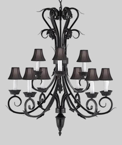 Wrought Iron Chandelier With Black Shades