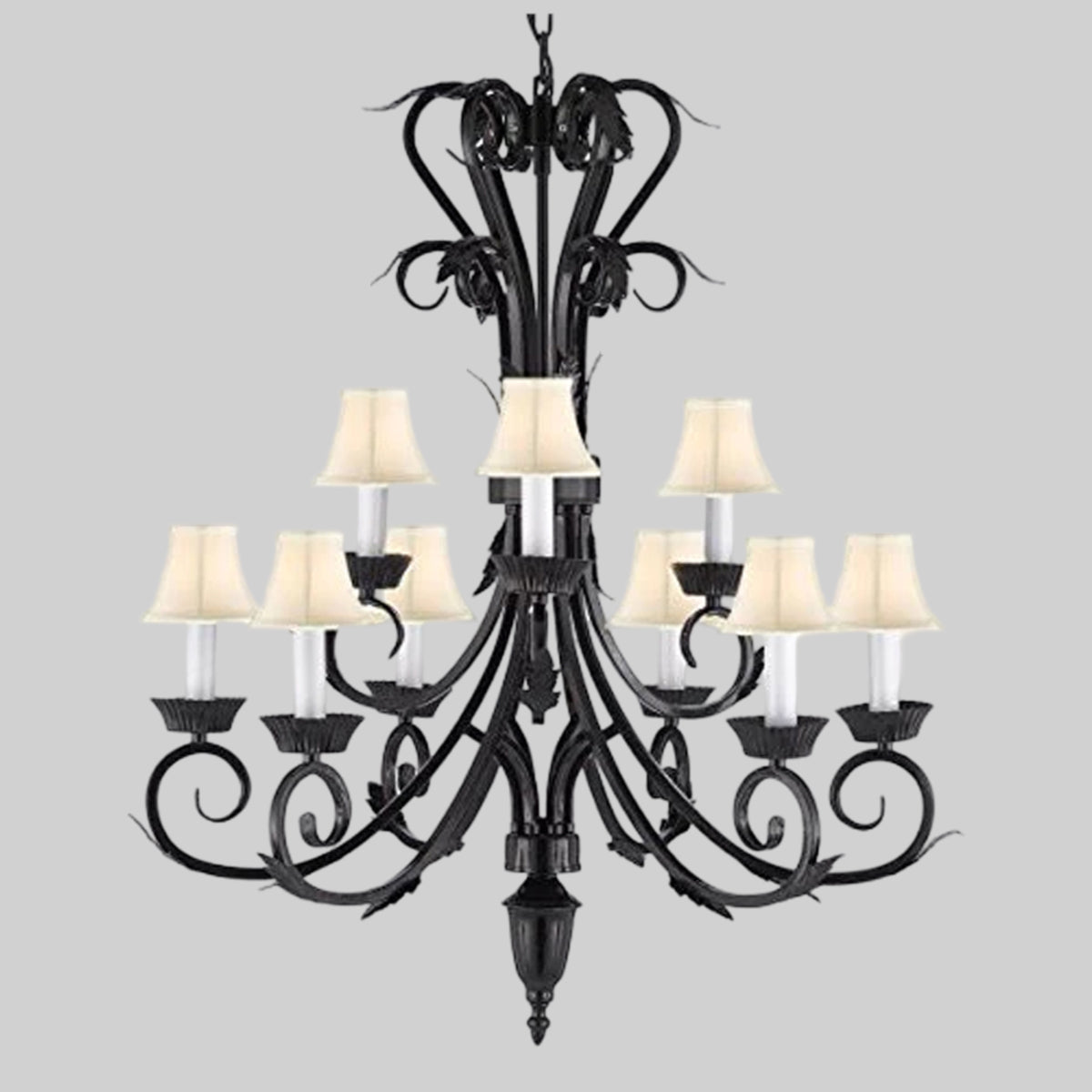 Wrought Iron Chandelier With White Shades