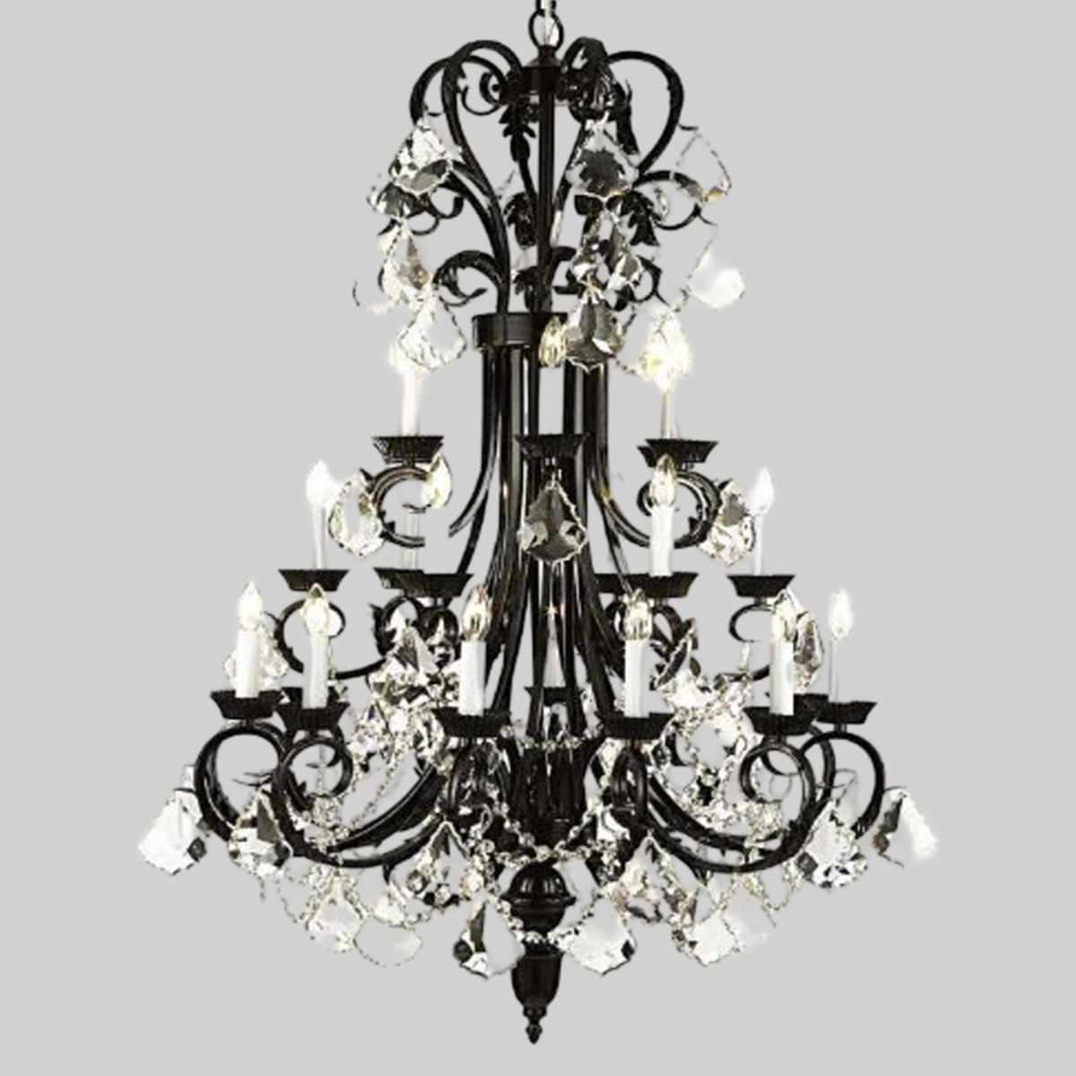 Foyer / Entryway Wrought Iron Empress Crystal (Tm) Chandelier Tall With Crystal