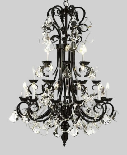 Large Foyer / Entryway Wrought Iron Chandelier Tall With Crystal