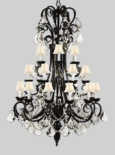 Foyer / Entryway Wrought Iron Chandelier Tall With Crystal With Shades