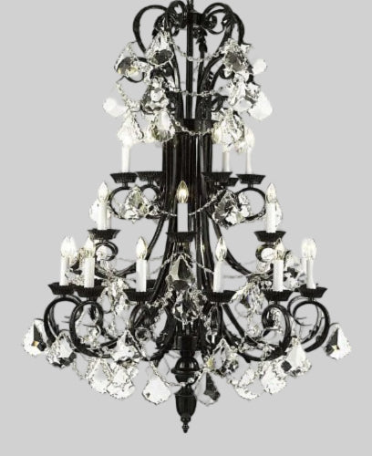 Large Foyer / Entryway Wrought Iron Chandelier Tall With Crystal