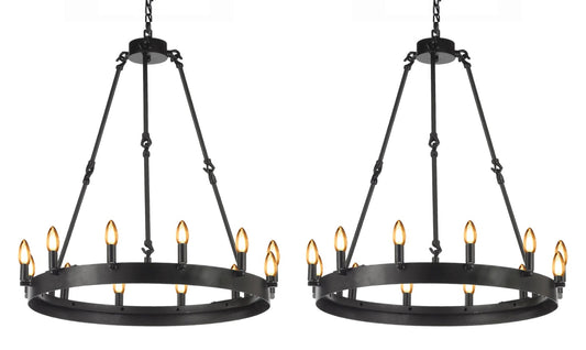 Set of 2 - Wrought Iron Vintage Barn Metal Castile One Tier Chandelier Chandeliers Industrial Loft Rustic Lighting W 26" H 27" 199501201 B