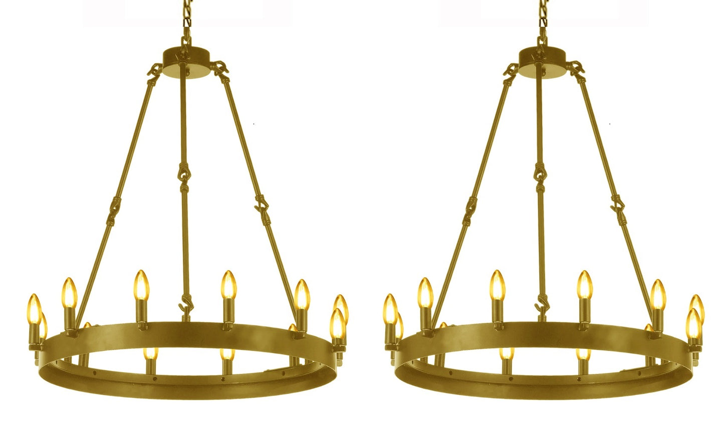 Set of 2 - Wrought Iron Vintage Barn Metal Castile One Tier Chandelier Chandeliers Industrial Loft Rustic Lighting W 26" H 27" - 199501203A