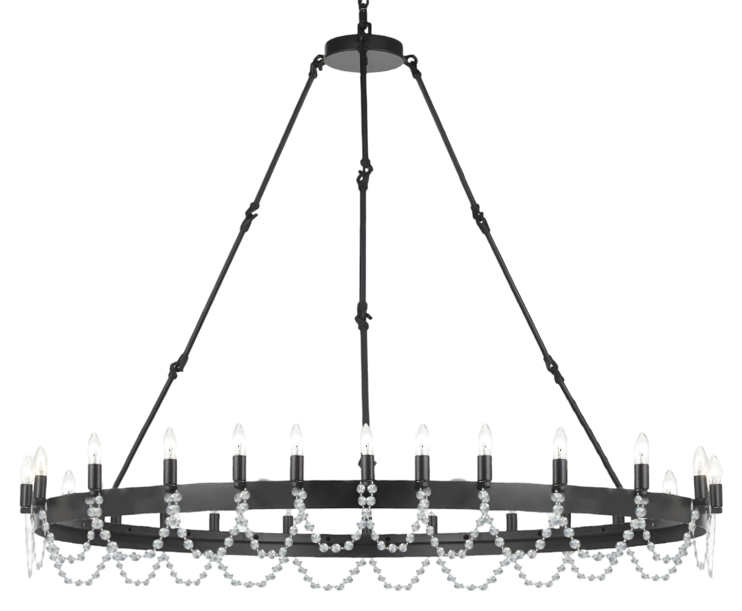 Wrought Iron Vintage Barn Metal Castile One Tier Chandelier Chandeliers Industrial Loft Rustic Lighting W 63" H 49"- Dressed with Crystal - Great for The Living Room, Dining Room, Foyer and Entryway, Family Room, and More - 199503001D