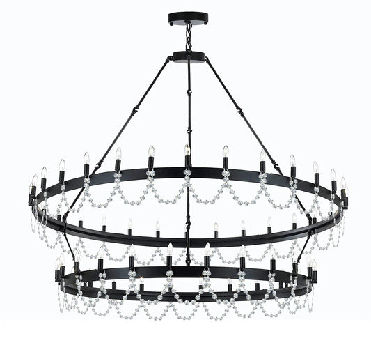 Wrought Iron Vintage Barn Metal Castile Two Tier Chandelier Chandeliers Industrial Loft Rustic Lighting - Dressed with Crystal - Great for The Living Room, Dining Room, Foyer and Entryway, Family Room, and More!