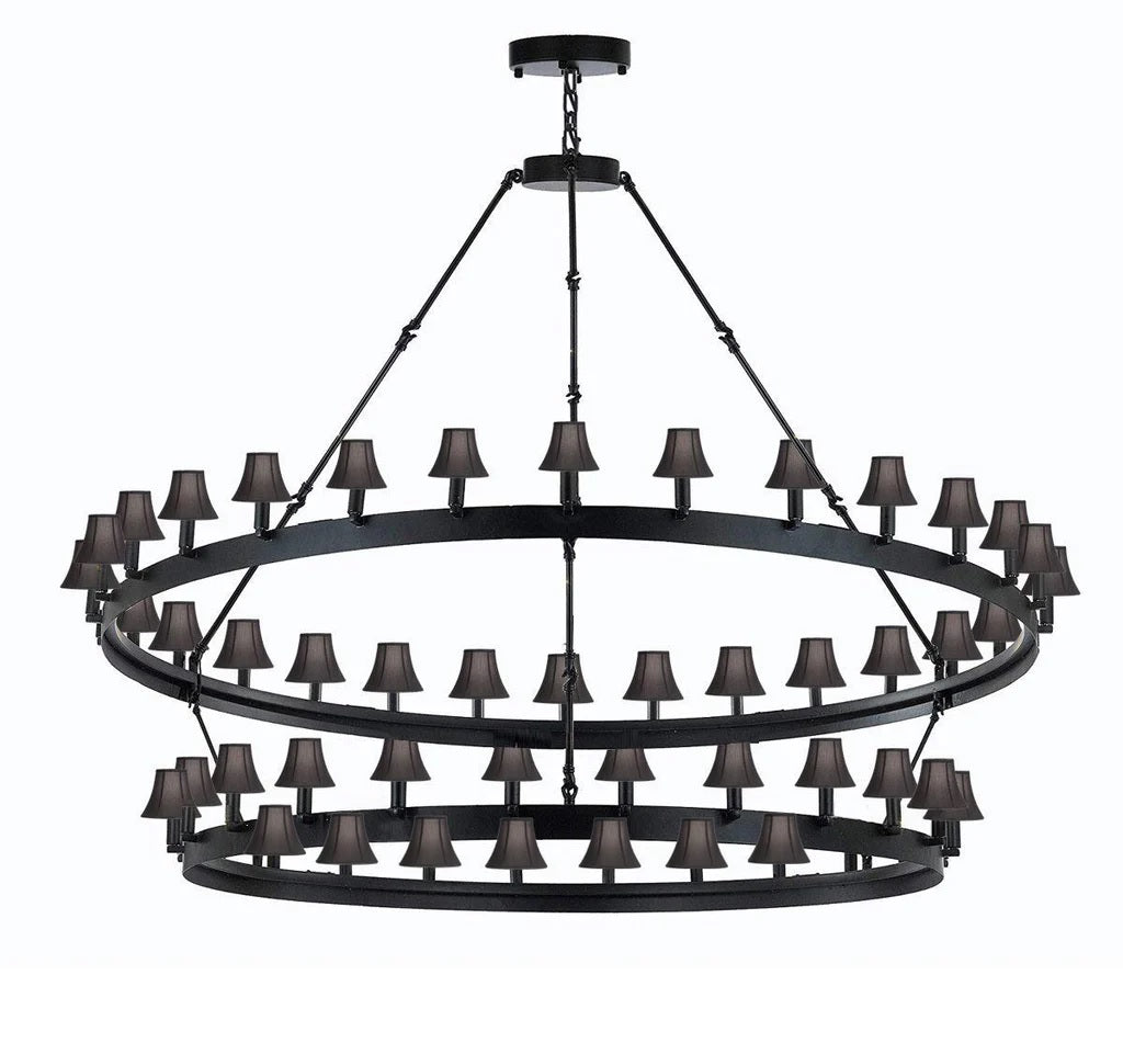 Wrought Iron Vintage Barn Metal Castile Two Tier Chandelier Chandeliers Industrial Loft Rustic Lighting w/Black Shades