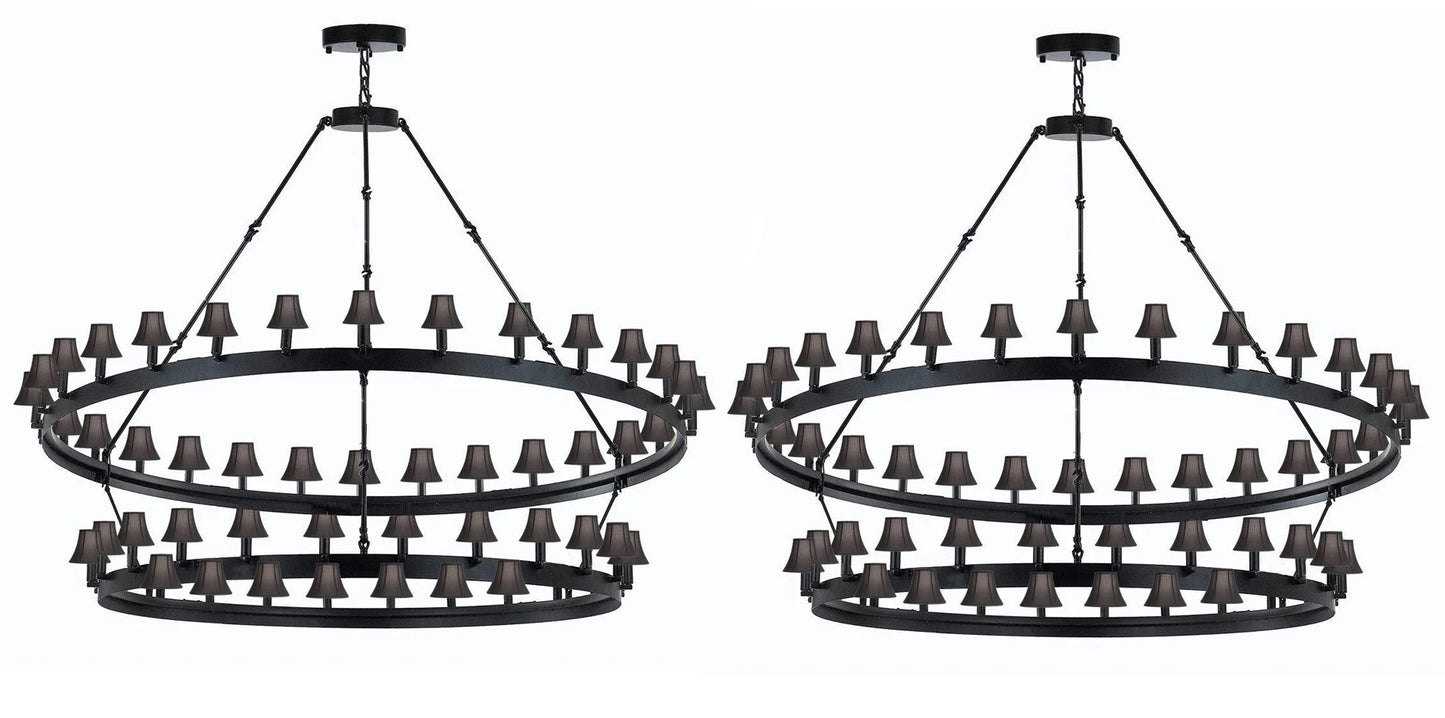 Wrought Iron Vintage Barn Metal Castile Two Tier Chandelier Chandeliers Industrial Loft Rustic Lighting w/Black Shades