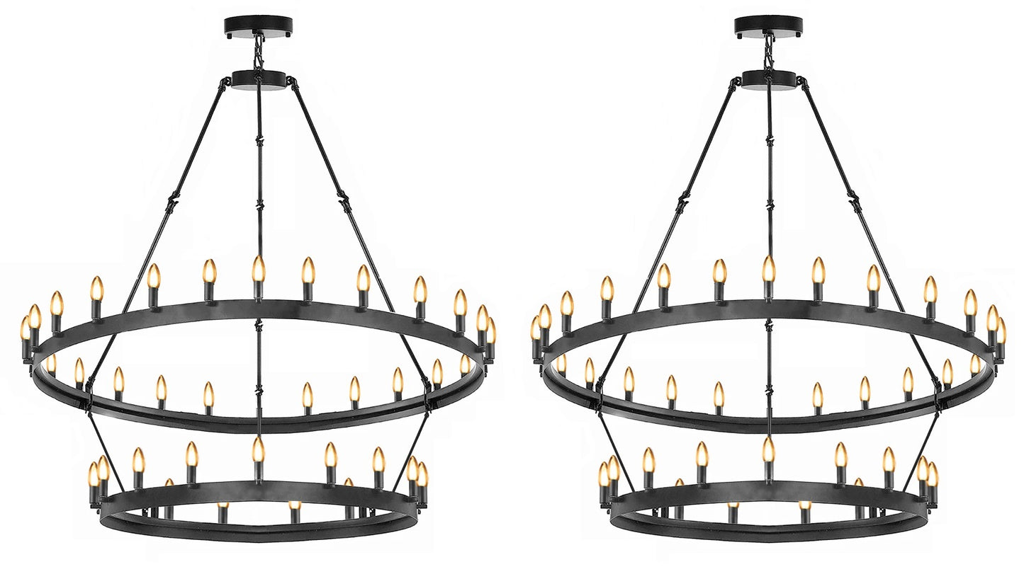 Discover the timeless charm of the Wrought Iron Vintage Barn Metal Castile Two Tier Chandelier perfect blend of industrial loft aesthetics and rustic allure.