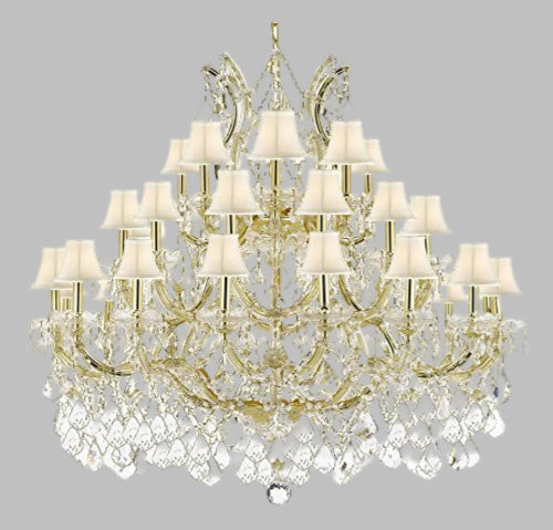 Maria Theresa Crystal Chandelier Lighting With White Shades Perfect For An Entryway Or Foyer