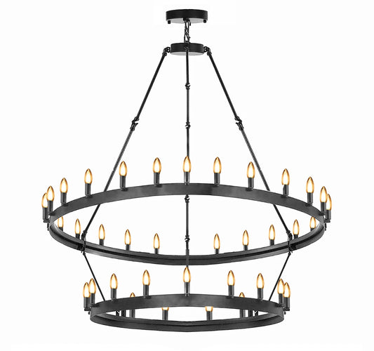 Discover the timeless charm of the Wrought Iron Vintage Barn Metal Castile Two Tier Chandelier perfect blend of industrial loft aesthetics and rustic allure.