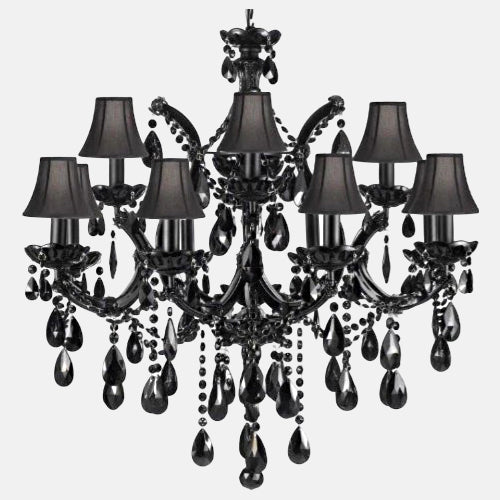 Jet Black Chandeliers Crystal Lighting With Black Shades