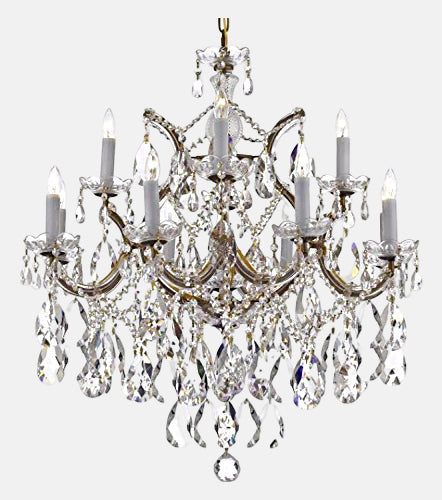 Swarovski Crystal Trimmed Maria Theresa Chandelier Lights Fixture Pendant Ceiling Lamp Dressed with Large, Luxe Good for Dining Room, Foyer, Entryway, Family Room, Bedroom, Living Room and More!