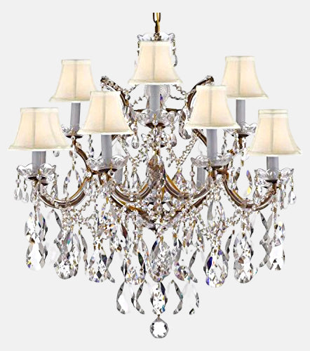 Maria Theresa Chandelier Lights Fixture Pendant Ceiling Lamp Dressed with Large, Luxe Diamond Cut Crystals! H30 X W28 - Good for Dining Room, Foyer, Entryway, Family Room, Bedroom, Living Room and More!