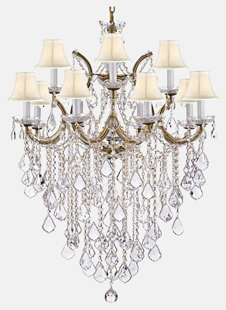 Maria Theresa Chandelier Lights Fixture Pendant Ceiling Lamp Dressed HT Good for Dining Room, Foyer, Entryway, Living Room and More! w/White Shades