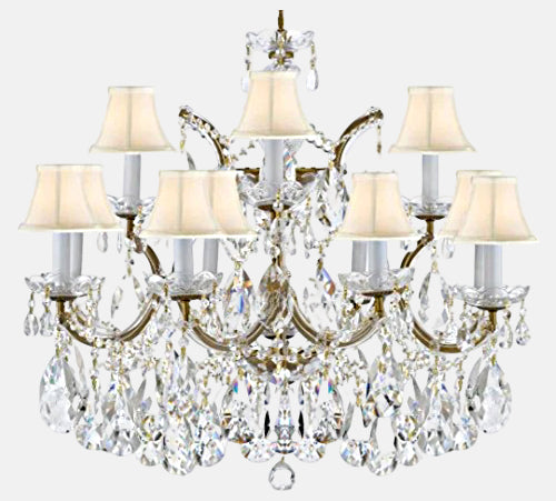 Swarovski Crystal Trimmed Maria Theresa Chandelier Crystal Lighting Chandeliers Lights Fixture Pendant Ceiling Lamp for Dining room, Entryway , Living room With Large, Luxe Crystals! w/ White Shades