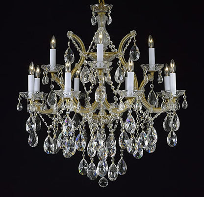 Crystal chandelier with multiple lights on a black background