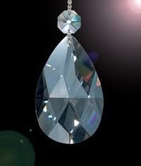 Teardrop-shaped crystal pendant on a dark background