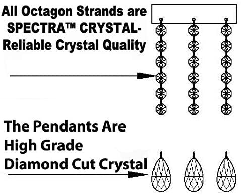 Diagram of octagon strands with pendants, labeled as Spectra Crystal and high-grade diamond cut crystal.