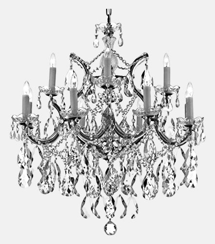 Maria Theresa Chandelier Lights Fixture Pendant Ceiling Lamp Dressed with Large, Luxe Diamond Cut Crystals! Good for Dining Room, Foyer, Entryway, Family Room, Bedroom, Living Room and More!