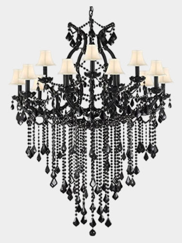 JET BLACK CHANDELIER CRYSTAL LIGHTING CHANDELIERS WITH WHITE SHADES 37X50 -200201601C