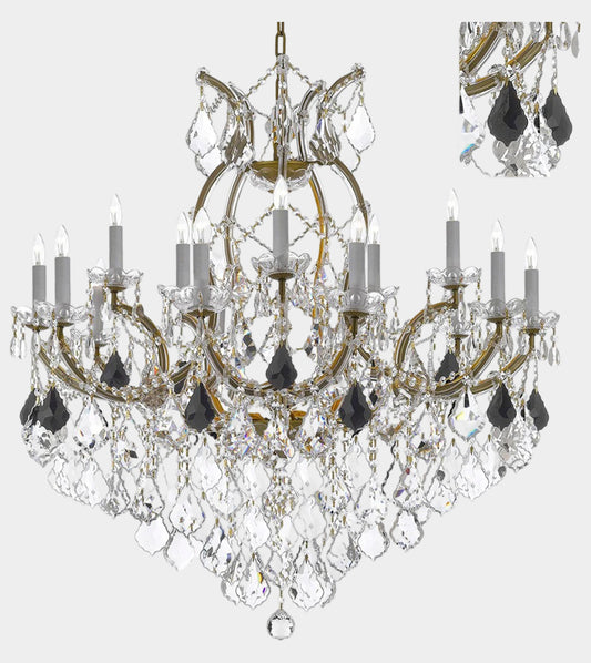 Swarovski Crystal Trimmed Maria Theresa Chandelier Crystal Lighting Chandeliers Lights Fixture Pendant Ceiling Lamp for Dining room, Entryway , Living room Dressed with Jet Black Crystals