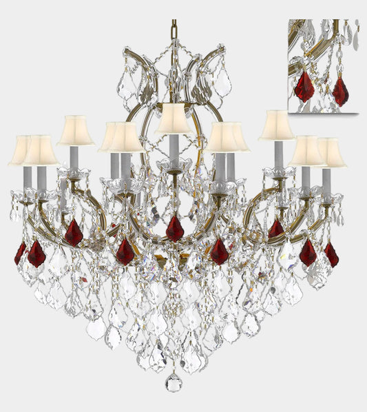 Maria Theresa Chandelier Crystal Lighting Chandeliers Lights Fixture Pendant Ceiling Lamp for Dining room, Entryway , Living room Dressed with Ruby Red Crystals and White Shades