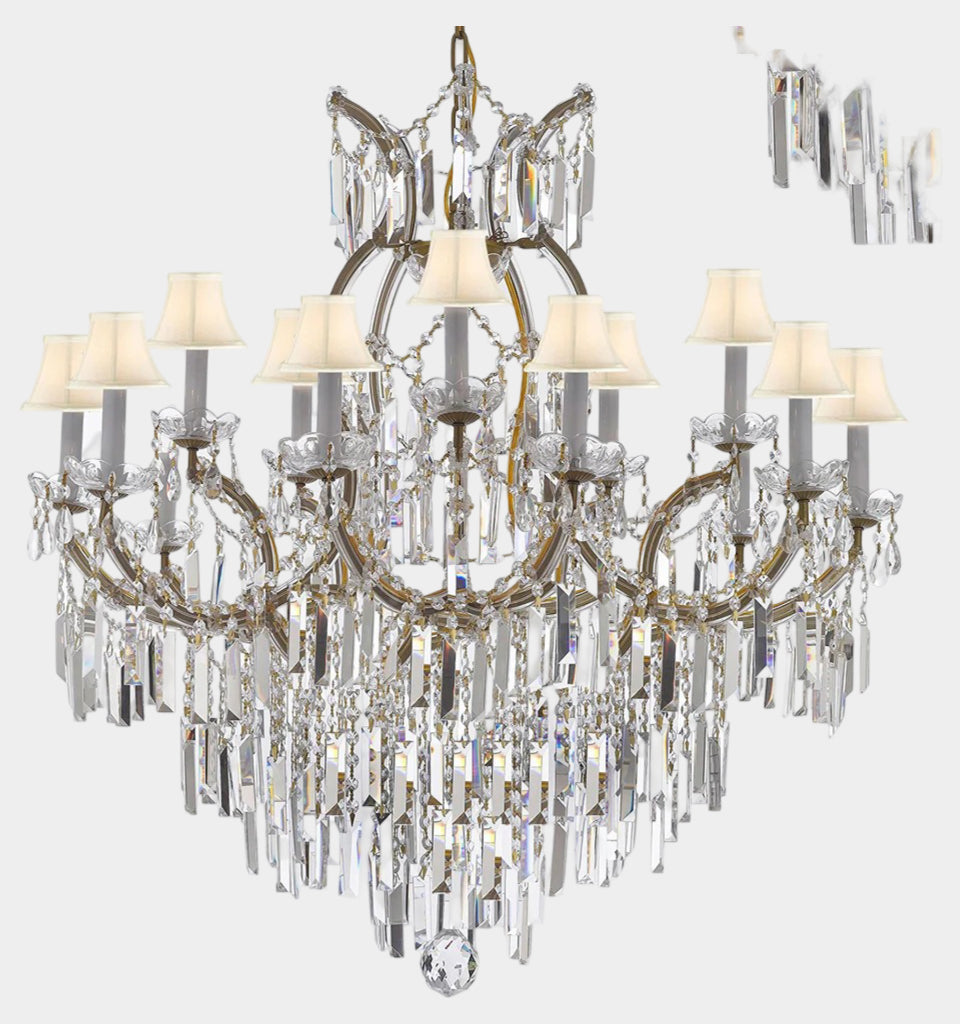 Maria Theresa Chandelier Crystal Lighting Chandeliers w/Optical Quality Fringe Prisms! Great for the Dining Room, Foyer, Entry Way,Living Room! With /White Shades