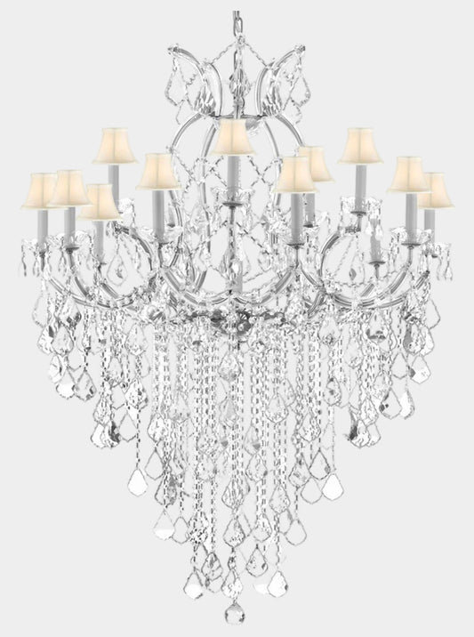 Maria Theresa Chandelier Empress Crystal (tm) Lighting Chandeliers With White Shades! GREAT FOR LARGE FOYER / ENTRYWAY!