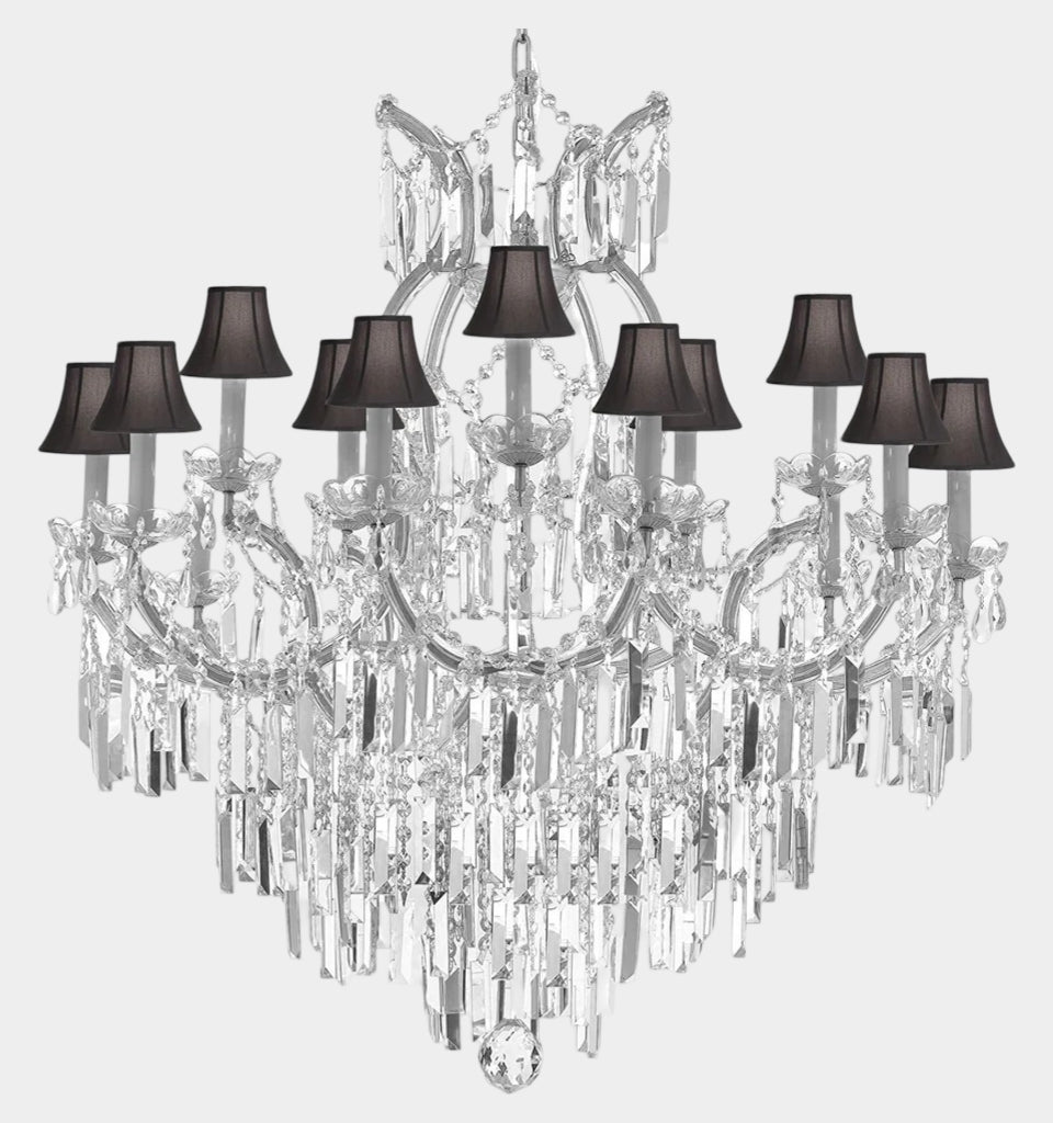 Maria Theresa Chandelier Crystal Lighting Chandeliers w/Optical Quality Fringe Prisms! Great for the Dining Room, Foyer, Entry Way, Living Room! w/Black Shades