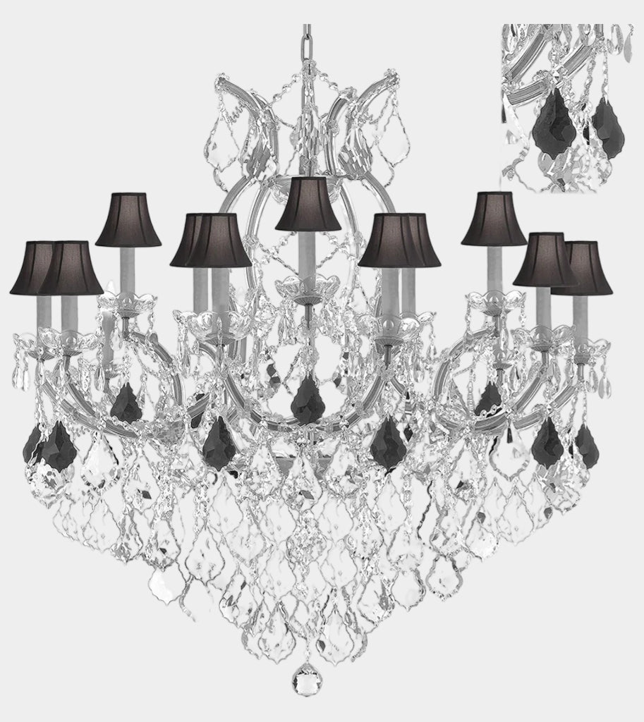 Swarovski Crystal Trimmed Maria Theresa Chandelier Crystal Lighting Chandeliers Lights Fixture Pendant Ceiling Lamp for Dining room, Entryway , Living room Dressed with Jet Black Crystals and Black Shades